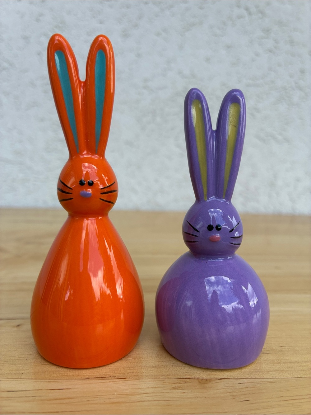 Ceramic Bunny salt and pepper shakers  — Orange & Purple
